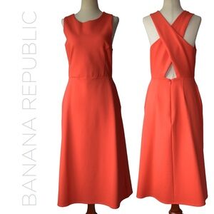 Banana Republic Tomato Red Cross Back Midi Dress - Size 4